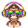 Chimpanzee with headphones and sunglasses
