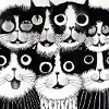 Black and white cats smiling, illustration