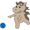 Horse foal plays bowling