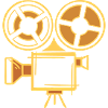 Old film camera icon, hand-drawn. Cameraman