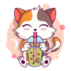 Anime Kawaii Cat Drinks Boba Tea bubble Tea