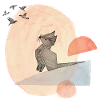 Cat & Birds Origami Illustration