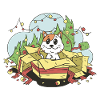 Cat Christmas Gran Tree Gaver tegneserie