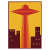 70s UFO over city