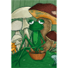 Frog picking mushrooms