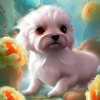 Cute puppy with flowers