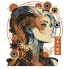 Japansk estetisk steampunk futuristisk anime flicka