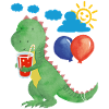 Small dino with refreshment and balloons