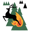Bear by Campfire in Pines