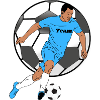 Blauer Teamkicker mit Ball