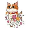 Cat, flowers, butterflies, cat lovers.