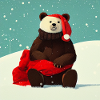 Cute Bear Wear Santa Hat in Christmas