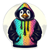 Pinguin mit Bunten Pullover