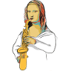Monalisa spielt Saxophon