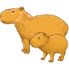 Capybara mother and child