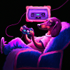 Dachshund Synthwave Gaming