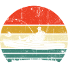 Retro Sunset Boat in Striped Circle