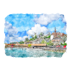 Lucerne Suisse Aquarelle Illustration