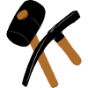 Standing rubber hammer and sledgehammer