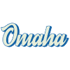 Omaha lettering in retro blue