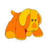 Small orange plush dog.