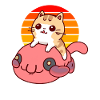 Cat rides a blob fish