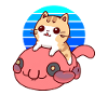 Cat rides a blob fish