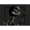 Skeleton smokes cigarettes