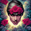 Woman head with roses