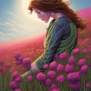 A woman among pink flowers