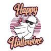 Happy Halloween ghost drinks wine