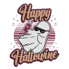 Happy Halloween ghost drinks wine