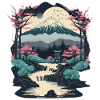 Japanes River with Mountain