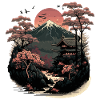 Paysage japonais sur bois