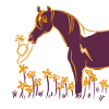Lila Pferd mit Blumenring
