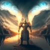Mashup scenery ridder med flammende lanse