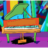 Piano in front of rainbow