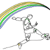 Footballers with a rainbow background