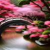 Japanese garden with pink trees