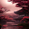 Japanese scenery in red