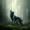 Howling wolf at midnight