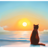 cat looking at sunset