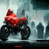 Moto futuriste, ville fantôme