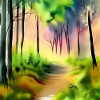 Aquarell grüner Wald