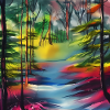 Aquarelle rivière en forêt