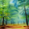 Forêt d’aquarelle brumeuse