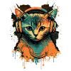 Retro Cat with Headphones