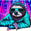 Retrowave Sloth - Ukiyo-e painting