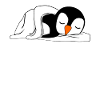 Tired penguin sleeps in bed
