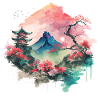 Asiatische Aquarelllandschaft